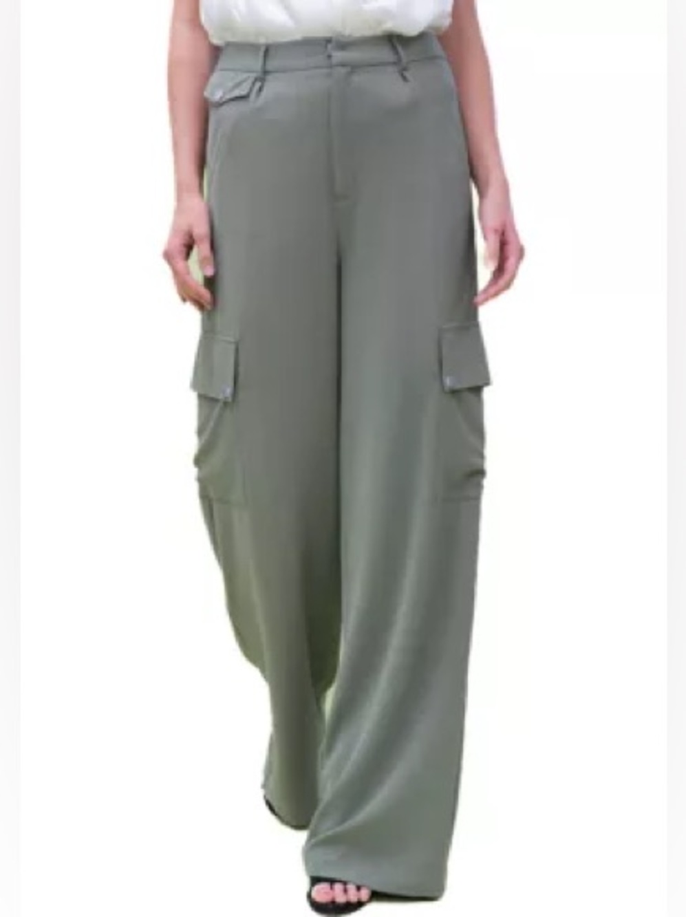 Adrienne Landau Olive Green Wide-Leg Cargo Trousers